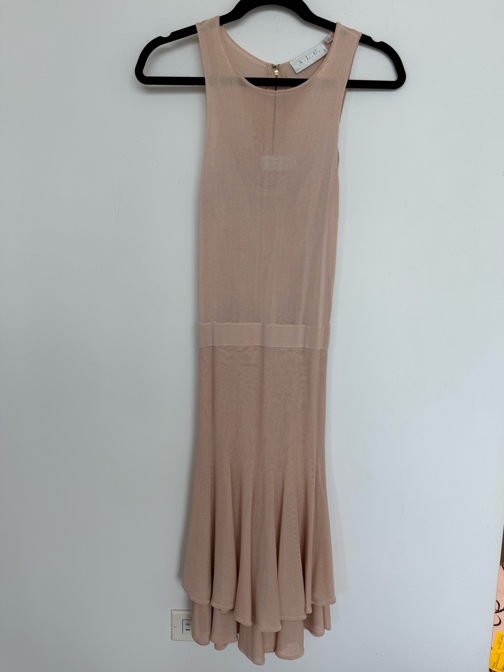 A.L.C. Ballerina Pink Ruffled Sleeveless Knit Midi Dress Size Medium